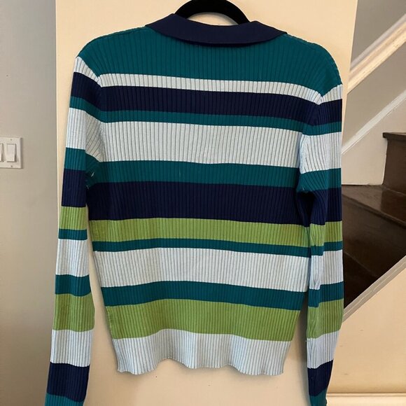 Green and Blue Striped Collared Sweater - Picture 5 of 7